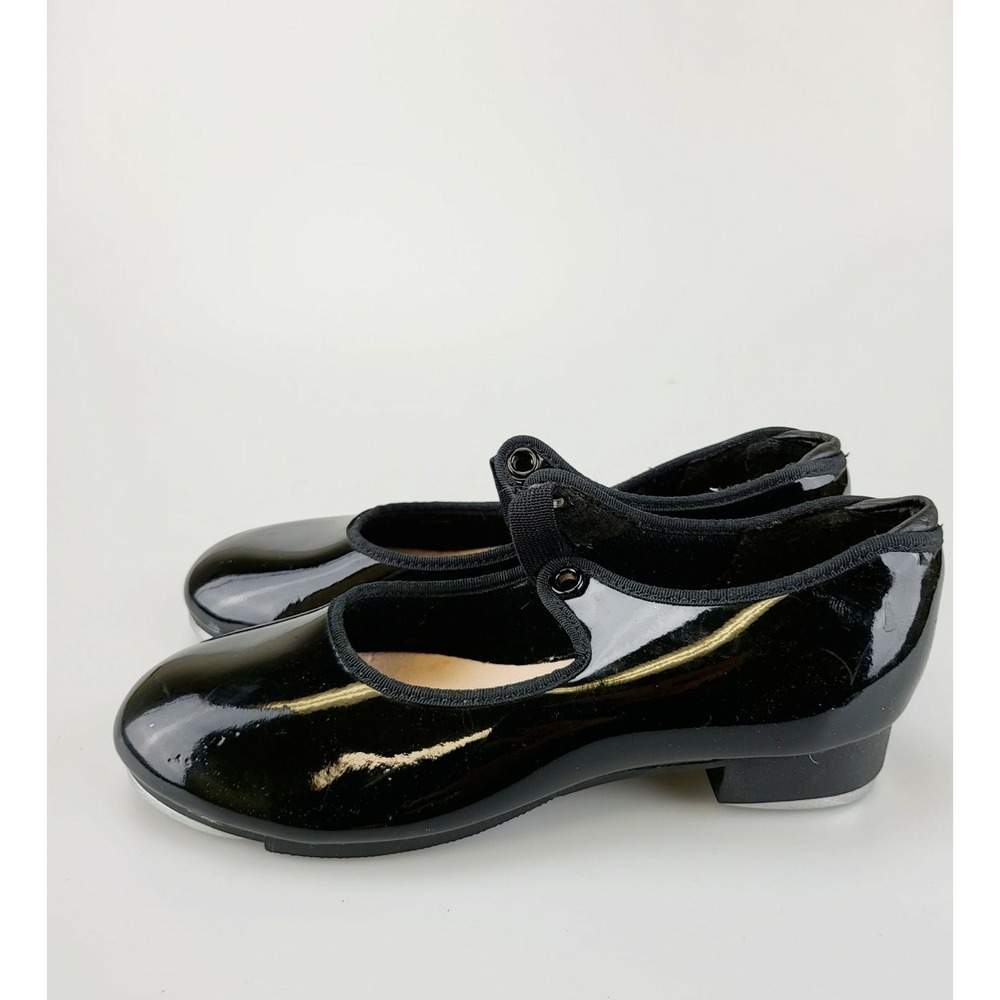 Dance Performance Tap Shoes Girls 2 Black Leather Glossy Mary Jane CAPEZIO - Picture 4 of 8